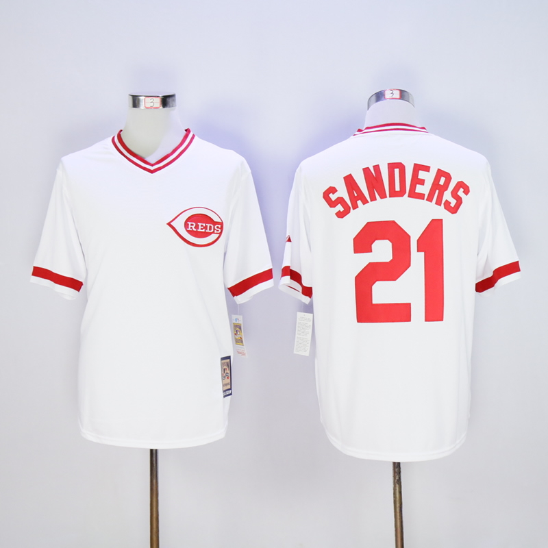 Men MLB Cincinnati Reds #21 Sanders white throwback jerseys->->MLB Jersey